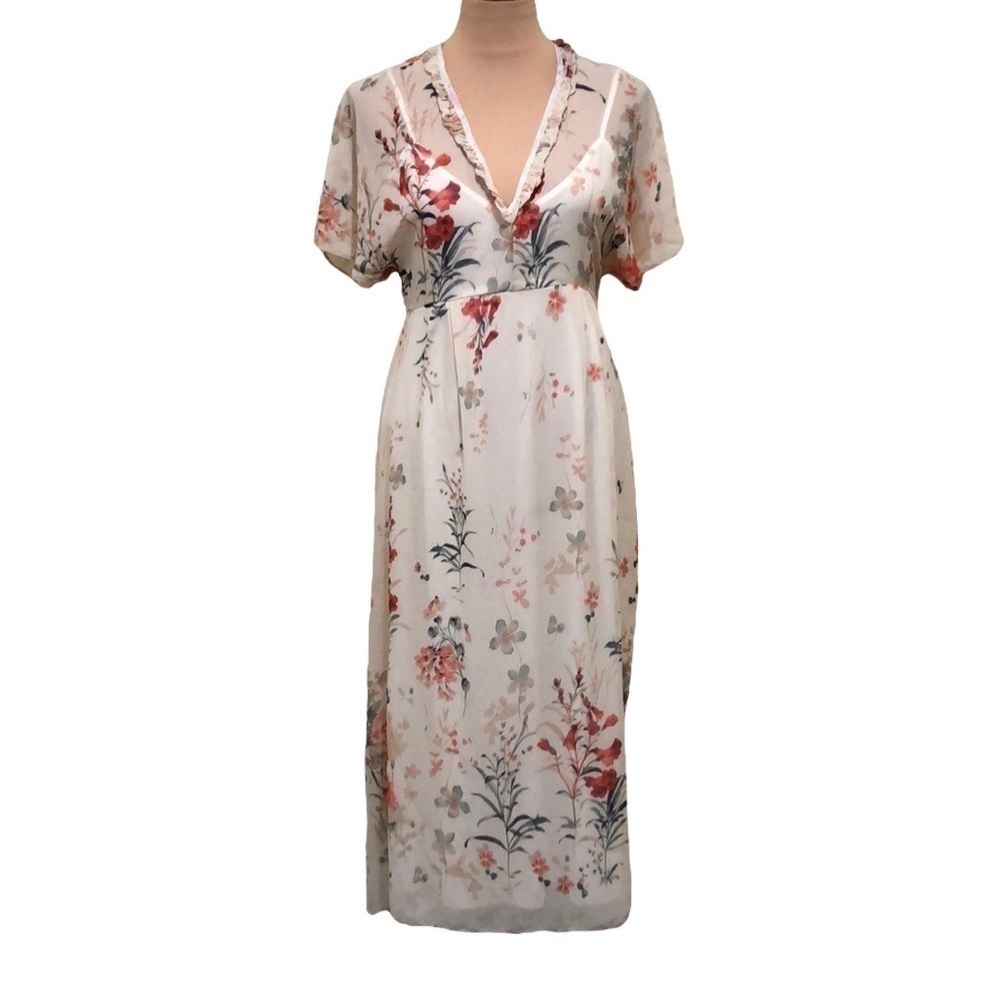 NWT Queen B Maternity London Midi Dress Size UK 10 US 6 Cream Floral